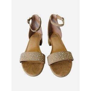 Steve Madden NYC Girls Beige Rhinestone Suede Block Heel Sandals Size 2